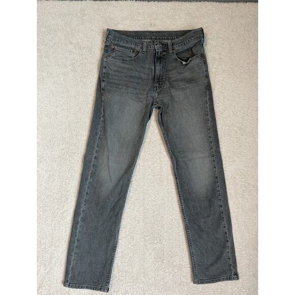 Levis 505 Mens Jean 34x34 : Black/gray Denim Distressed Slim Straight Moto - Picture 1 of 8